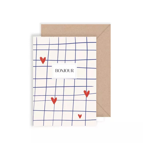 Carte double Bonjour Coeur avec enveloppe