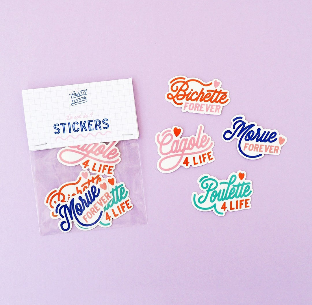 Autocollant - Lot de 4 stickers Poulette 4 lifen Bichette forever...