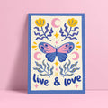 Affiche “Live and Love” – Papillons & Fleurs