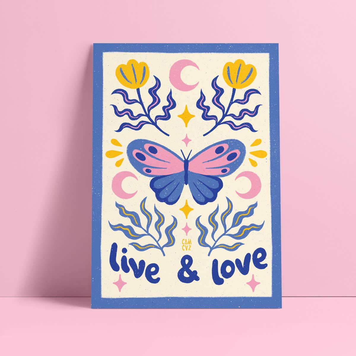 Affiche “Live and Love” – Papillons & Fleurs
