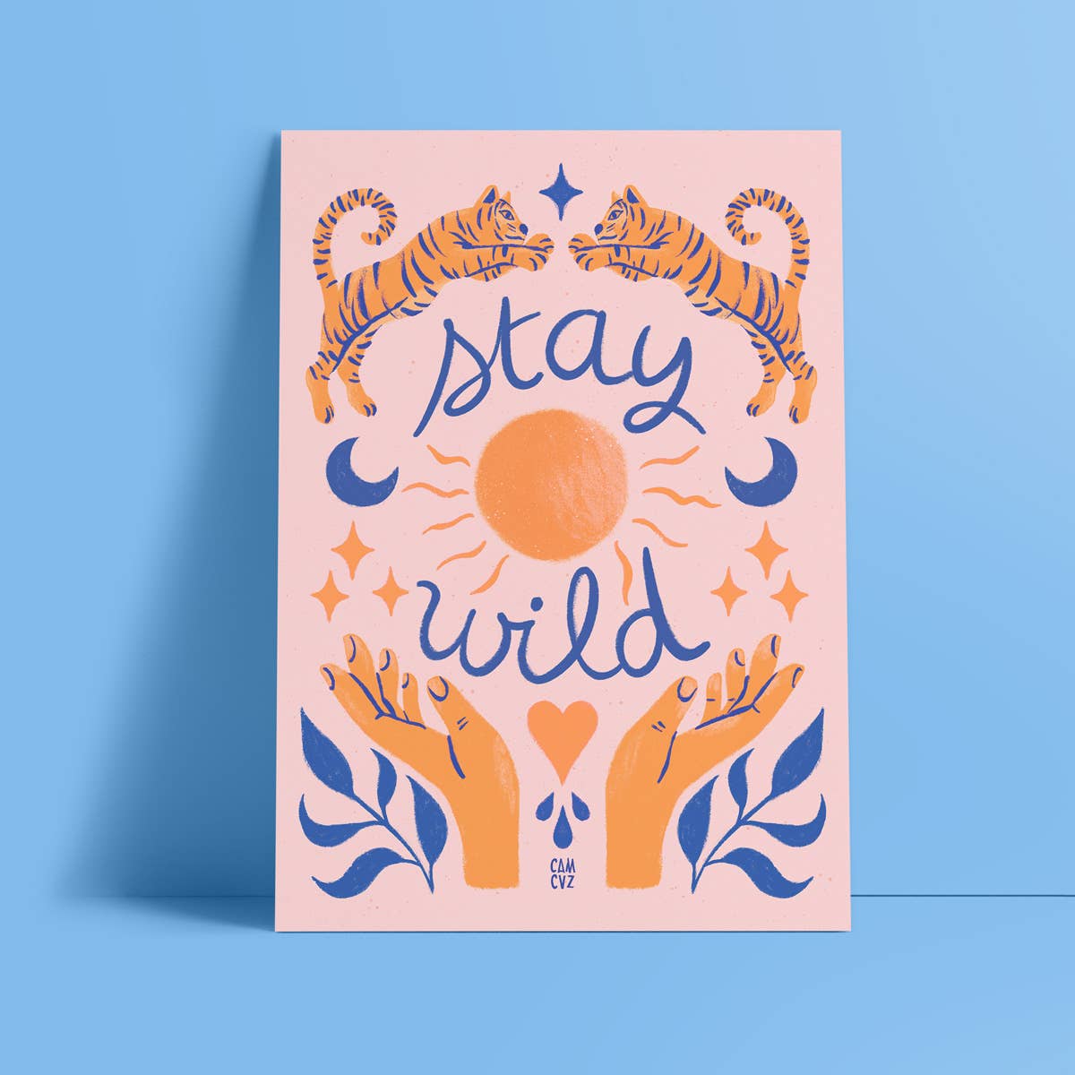 Affiche Stay Wild – Esprit Bohème Orange & Bleu