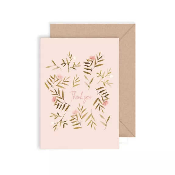 Carte double Thank You Rose Fleurs avec enveloppe