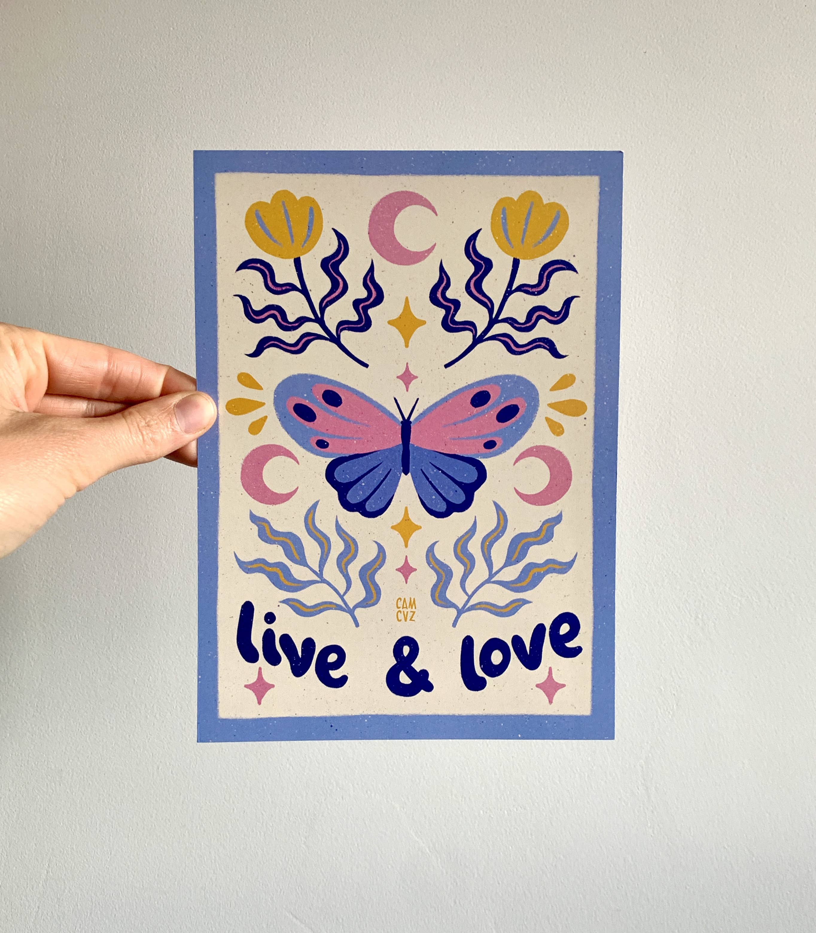 Affiche “Live and Love” – Papillons & Fleurs