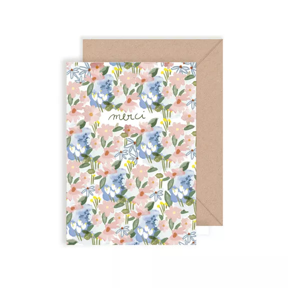 Carte double Merci - Parenthèse Florale avec enveloppe