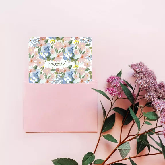 Carte double Merci - Parenthèse Florale avec enveloppe