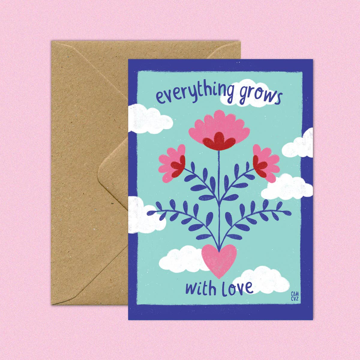 Carte Postale “Everything Grows with Love” – Illustration Florale
