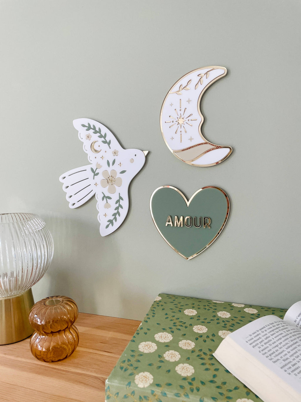 Bijou de mur - Colombe en fleurs