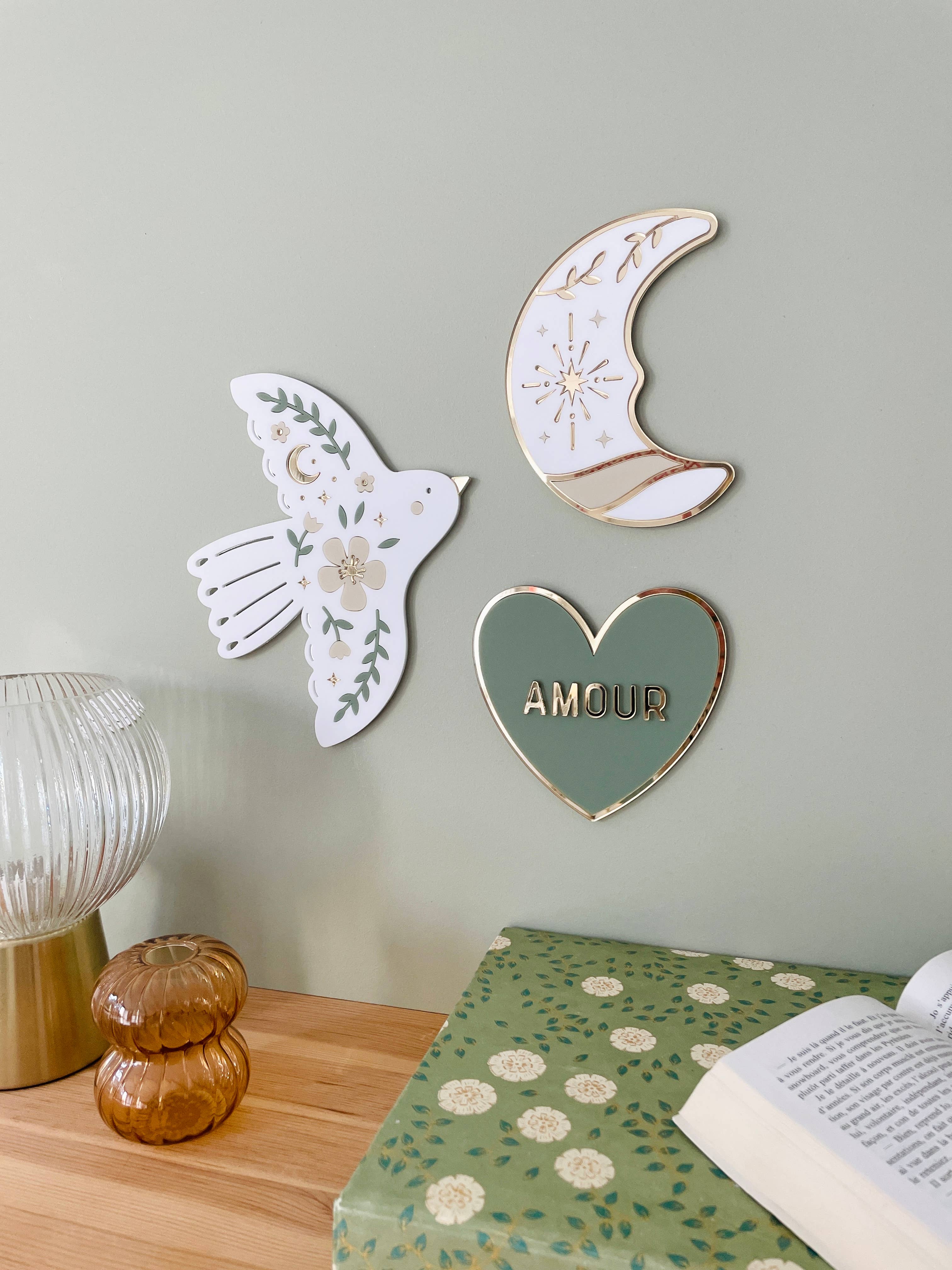 Bijou de mur - Colombe en fleurs