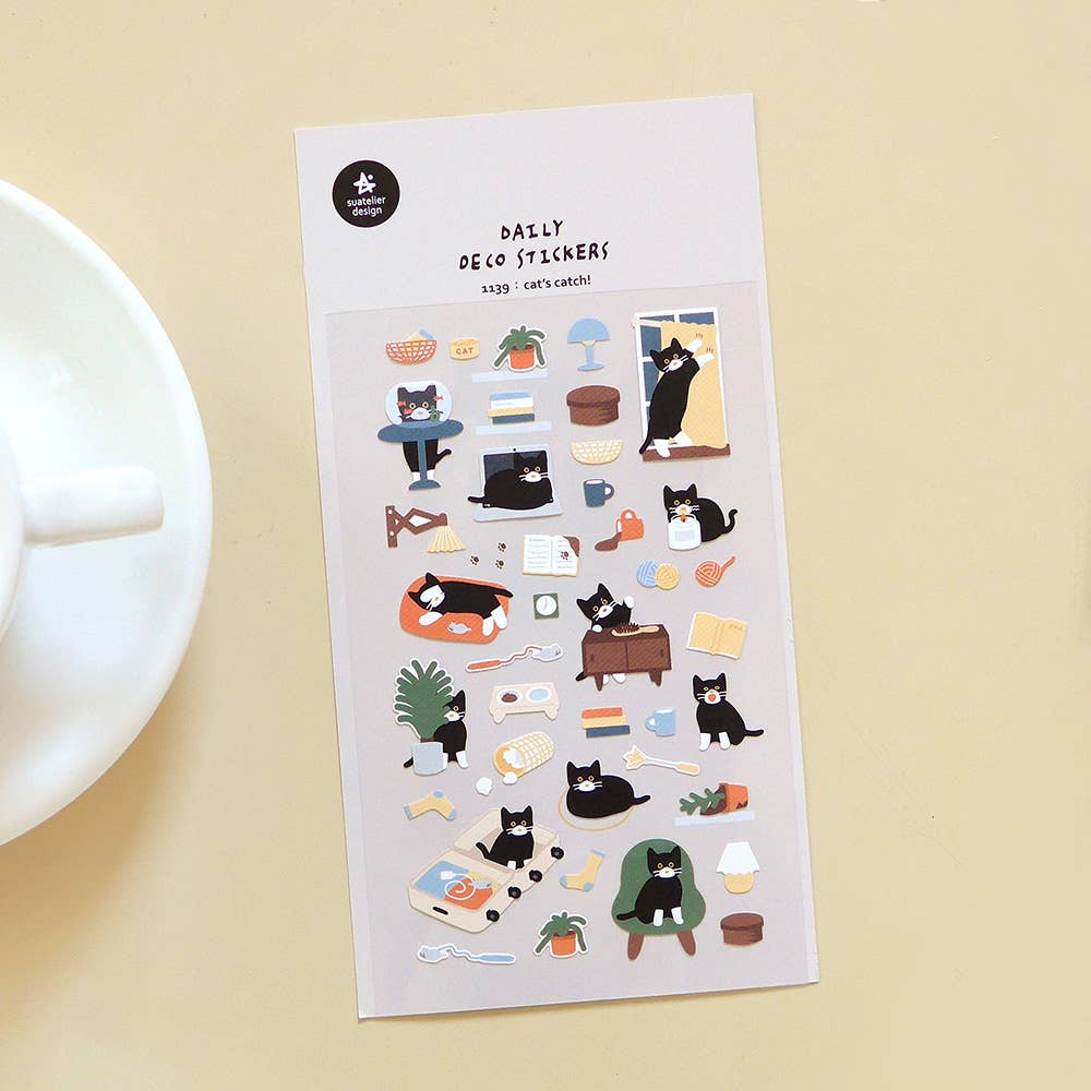 Stickers #1139 - Daily deco - cat's catch!