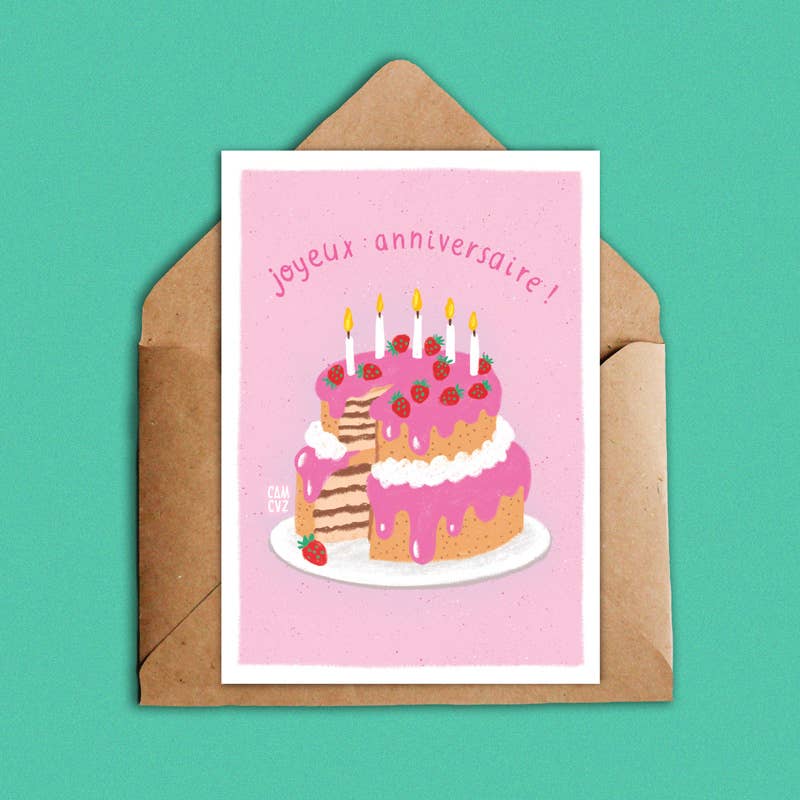 Carte Postale “Layer Cake” – Anniversaire & Gâteau Rose