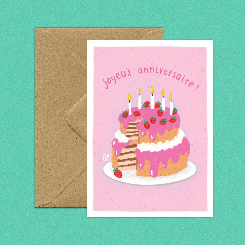 Carte Postale “Layer Cake” – Anniversaire & Gâteau Rose