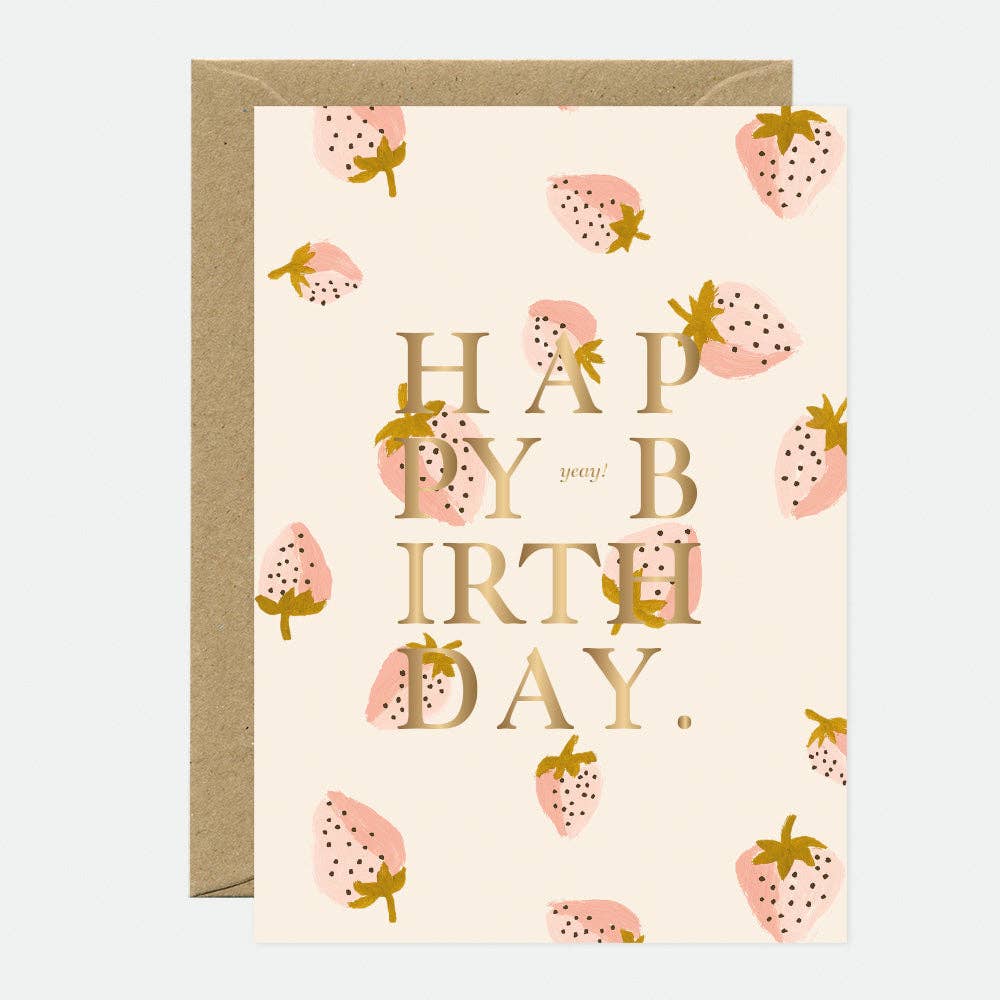 Carte anniversaire - Gold Strawberries Bday