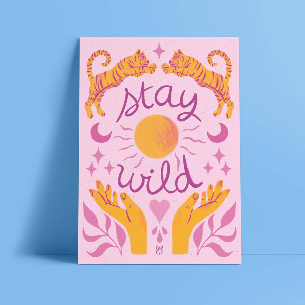 Affiche Stay Wild – Esprit Bohème Rose & Jaune